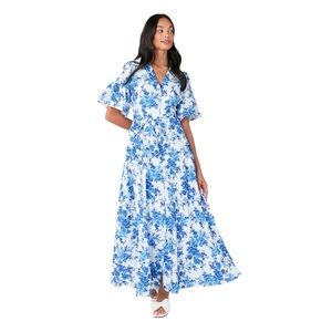 Abbey Glass | Charlotte Collared Gown in Blue Rose Chintz Size XS